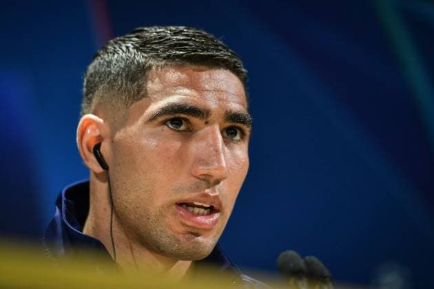 Fußball, CL, Paris St. Germain Pressekonferenz PSG presser before facing Arsenal - FA Paris Saint-Germain’s defender Achraf Hakimi speaks during a press conference, PK, Pressekonferenz at the PSG Campus on May 6, 2025, before the UEFA Champions League football match between Paris Saint-Germain and Arsenal FC at the Parc des Princes Stadium in Paris on May 7, 2025. Photo by Firas Abdullah ABACAPRESS.COM Paris Ile-de-France France  Copyright: xAbdullahxFiras ABACAx