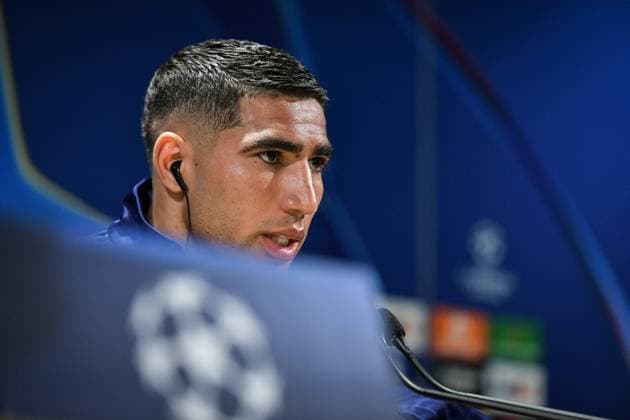 Fußball, CL, Paris St. Germain Pressekonferenz PSG presser before facing Arsenal - FA Paris Saint-Germain’s defender Achraf Hakimi speaks during a press conference, PK, Pressekonferenz at the PSG Campus on May 6, 2025, before the UEFA Champions League football match between Paris Saint-Germain and Arsenal FC at the Parc des Princes Stadium in Paris on May 7, 2025. Photo by Firas Abdullah ABACAPRESS.COM Paris Ile-de-France France  Copyright: xAbdullahxFiras ABACAx