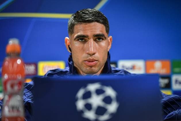 Fußball, CL, Paris St. Germain Pressekonferenz PSG presser before facing Arsenal - FA Paris Saint-Germain’s defender Achraf Hakimi speaks during a press conference, PK, Pressekonferenz at the PSG Campus on May 6, 2025, before the UEFA Champions League football match between Paris Saint-Germain and Arsenal FC at the Parc des Princes Stadium in Paris on May 7, 2025. Photo by Firas Abdullah ABACAPRESS.COM Paris Ile-de-France France  Copyright: xAbdullahxFiras ABACAx