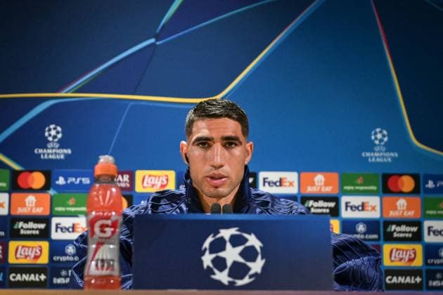 Fußball, CL, Paris St. Germain Pressekonferenz PSG presser before facing Arsenal - FA Paris Saint-Germain’s defender Achraf Hakimi speaks during a press conference, PK, Pressekonferenz at the PSG Campus on May 6, 2025, before the UEFA Champions League football match between Paris Saint-Germain and Arsenal FC at the Parc des Princes Stadium in Paris on May 7, 2025. Photo by Firas Abdullah ABACAPRESS.COM Paris Ile-de-France France  Copyright: xAbdullahxFiras ABACAx