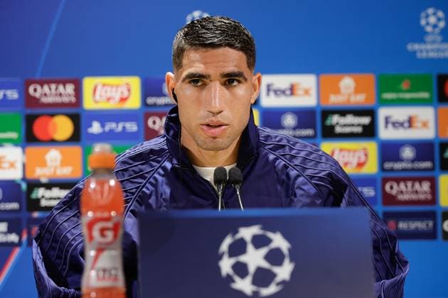 Paris, Parc des Princes 6 05 2025 UEFA press conference ahead of the Champions League 2024 25 semi-final second leg Paris Saint Germain Arsenal FC v l , Achraf Hakimi Paris Saint Germain Copyright: AntonioxBorga