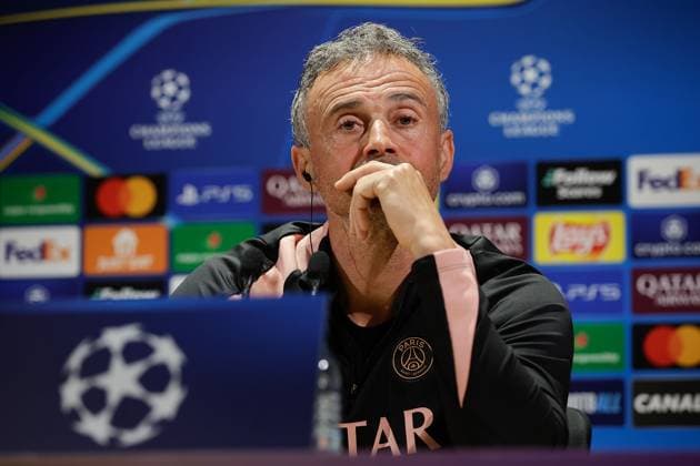 Paris, Parc des Princes 6 05 2025 UEFA press conference ahead of the Champions League 2024 25 semi-final second leg Paris Saint Germain Arsenal FC v l , coach, coach Luis Enrique Paris Saint Germain pensive Copyright: AntonioxBorga