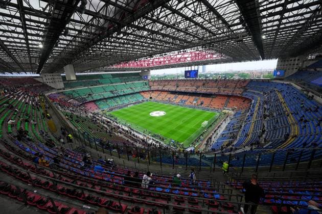 the stadium before the Uefa Champions League soccer match between Inter and Barcelona at San Siro Stadium in Milan , North Italy - Tuesday May 06, 2025 . - Soccer  Copyright: xSpada LaPressex