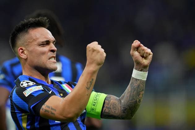 Inter Milan™s Lautaro Martinez celebrates after scoring 1-0 during the Uefa Champions League soccer match between Inter and Barcelona at San Siro Stadium in Milan , North Italy - Tuesday May 06, 2025 . - Soccer  Copyright: xSpada LaPressex