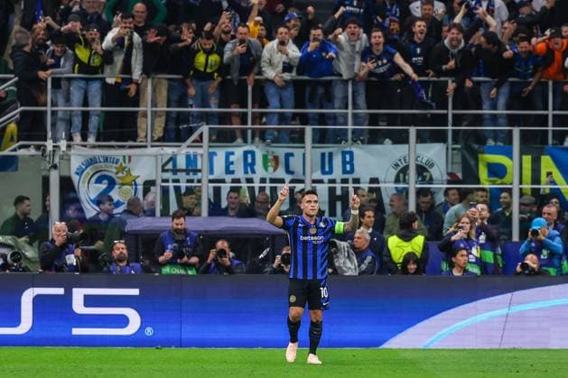 FC Internazionale vs FC Barcelona UEFA Champions League 2024 25 Semi Final 2nd leg 06 05 2025 Lautaro Martinez of FC Internazionale celebrates after scoring a goal during UEFA Champions League 2024 25 Semi Final 2nd leg football match between FC Internazionale and FC Barcelona at San Siro Stadium Copyright: xBEAUTIFULxSPORTS Carabellix