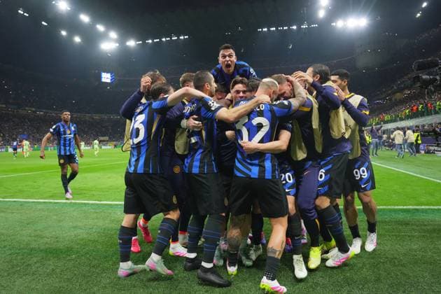Inter Milan™s Lautaro Martinez celebrates after scoring 1-0 during the Uefa Champions League soccer match between Inter and Barcelona at San Siro Stadium in Milan , North Italy - Tuesday May 06, 2025 . - Soccer  Copyright: xSpada LaPressex