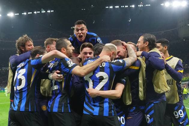 Inter Milan™s Lautaro Martinez celebrates after scoring 1-0 during the Uefa Champions League soccer match between Inter and Barcelona at San Siro Stadium in Milan , North Italy - Tuesday May 06, 2025 . - Soccer  Copyright: xSpada LaPressex