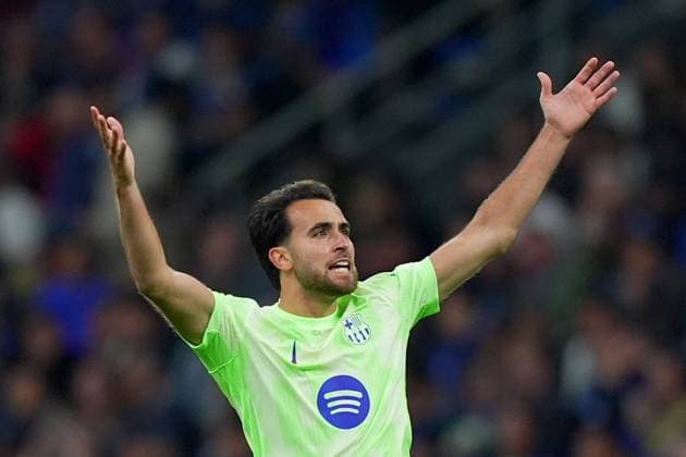 Barcelona s Eric Garcia celebrates after scoring 1-2 during the Uefa Champions League soccer match between Inter and Barcelona at San Siro Stadium in Milan , North Italy - Tuesday May 06, 2025 . - Soccer  Copyright: xSpada LaPressex