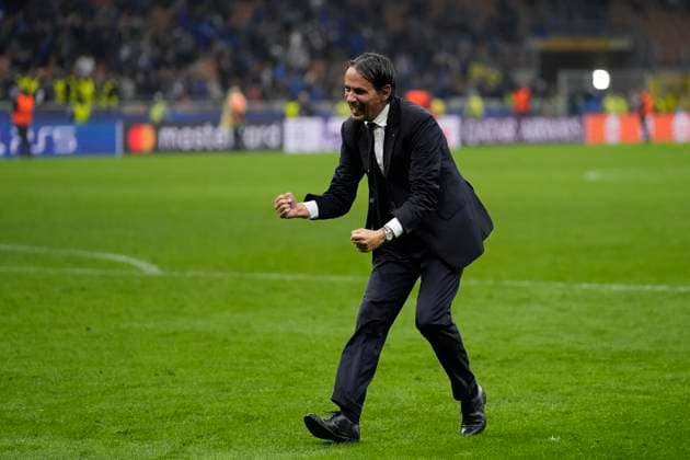 FC Internazionale Milano v FC Barcelona, Barca - UEFA Champions League 2024 25 Semi Final Second Leg Simone Inzaghi head coach of Internazionale celebrates the victory after winning the UEFA Champions League 2024 25 Semi Final Second Leg match between FC Internazionale Milano and FC Barcelona at Giuseppe Meazza Stadium on May 6, 2025 in Milan, Italy. Milan Italy  Copyright: xJosexBretonx originalFilename:bretonhernandez-fcintern250506_npuHK.jpg