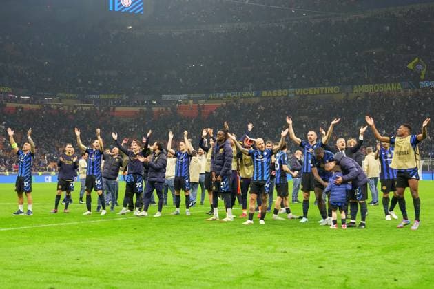 Inter MilanÕs players during the Uefa Champions League soccer match between Inter and Barcelona at San Siro Stadium in Milan , North Italy - Tuesday May 06, 2025 . - Soccer  Copyright: xSpada LaPressex