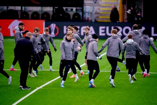 Training for the European League semi-final Bodo 20250507 Bodo Glimt training the day before the European League semi-final against Tottenham at Aspmyra Stadium Photo Stian Lysberg Solum NTB Bodo Norge EDITORIAL USE ONLY RESTRICTED USE FOR BETTING COMPANIES  Copyright: xx