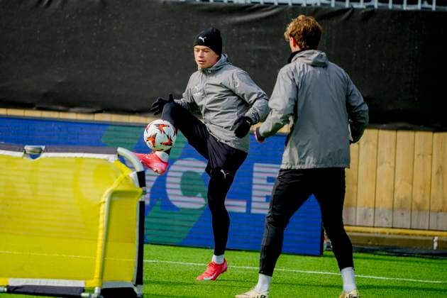 Training for the European League semi-final Bodo 20250507 Patrick Berg at Bodo Glimts training session on the day of the European League semi-final against Tottenham at Aspmyra Stadium Photo Stian Lysberg Solum NTB Bodo Norge EDITORIAL USE ONLY RESTRICTED USE FOR BETTING COMPANIES  Copyright: xx