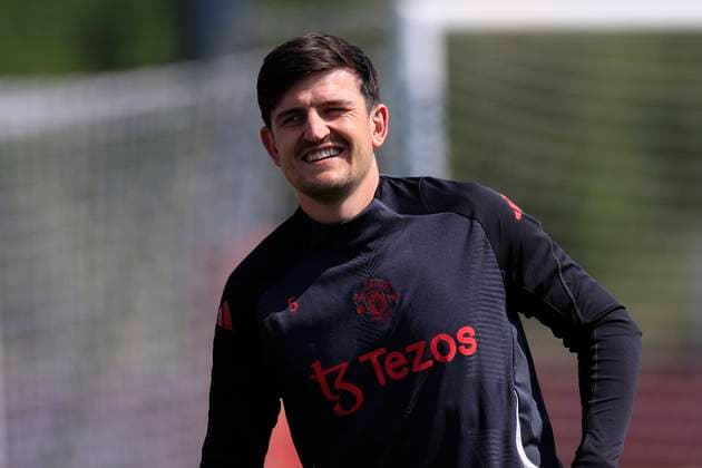 Manchester United, ManU 07 05 2025. Training Harry Maguire (5) of Manchester United during the Europa League training session for Manchester United at Carrington, Manchester, United Kingdom on 7 May 2025. Manchester Carrington United Kingdom Editorial use only , Copyright: xConorxMolloyx PSI-22029-0014