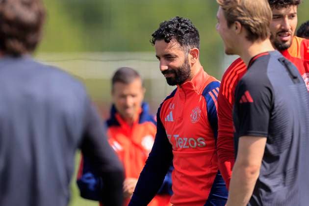 Manchester United, ManU 07 05 2025. Training Ruben Amorim the Manchester United manager during the Europa League training session for Manchester United at Carrington, Manchester, United Kingdom on 7 May 2025. Manchester Carrington United Kingdom Editorial use only , Copyright: xConorxMolloyx PSI-22029-0016