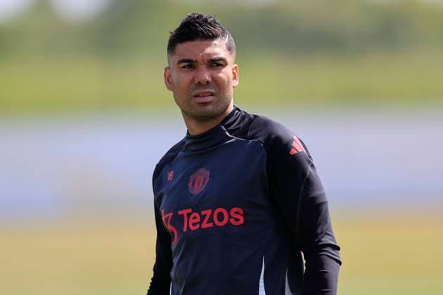 Manchester United, ManU 07 05 2025. Training Casemiro (18) of Manchester United during the Europa League training session for Manchester United at Carrington, Manchester, United Kingdom on 7 May 2025. Manchester Carrington United Kingdom Editorial use only , Copyright: xConorxMolloyx PSI-22029-0027