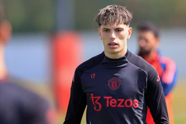 Manchester United, ManU 07 05 2025. Training Alejandro Garnacho (17) of Manchester United during the Europa League training session for Manchester United at Carrington, Manchester, United Kingdom on 7 May 2025. Manchester Carrington United Kingdom Editorial use only , Copyright: xConorxMolloyx PSI-22029-0038