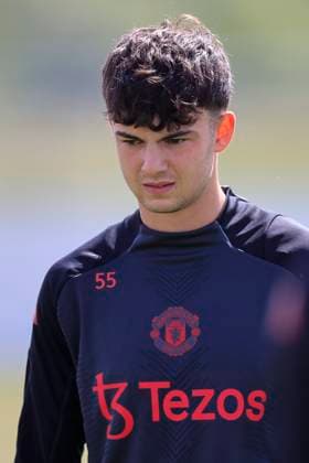 Manchester United, ManU 07 05 2025. Training Tyler Fredricson (55) of Manchester United during the Europa League training session for Manchester United at Carrington, Manchester, United Kingdom on 7 May 2025. Manchester Carrington United Kingdom Editorial use only , Copyright: xConorxMolloyx PSI-22029-0042