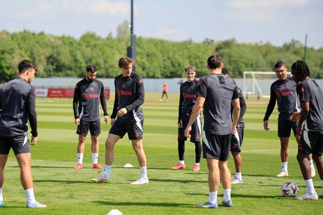 Manchester United, ManU 07 05 2025. Training Manchester United players during the Europa League training session for Manchester United at Carrington, Manchester, United Kingdom on 7 May 2025. Manchester Carrington United Kingdom Editorial use only , Copyright: xConorxMolloyx PSI-22029-0059