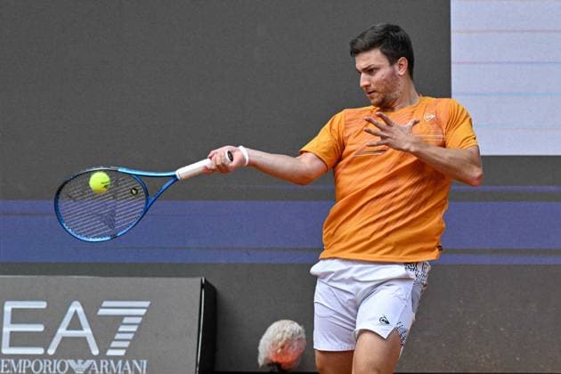 Foto IPP Roberto Ramaccia Roma 7 5 2025 Tennis Internazionali Bnl d’Italia 2025 Nella foto Miomir Kecmanovic in azione durante la partita Italy Photo Press - World Copyright Roma italy Italia ITALY  Copyright: xR4924_italyphotopressx