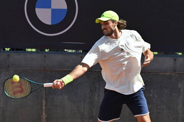 Foto IPP Roberto Ramaccia Roma 7 5 2025 Tennis Internazionali Bnl d’Italia 2025 Nella foto Stefanos Tsitsipas durante allenamento Italy Photo Press - World Copyright Roma italy Italia ITALY  Copyright: xR4924_italyphotopressx