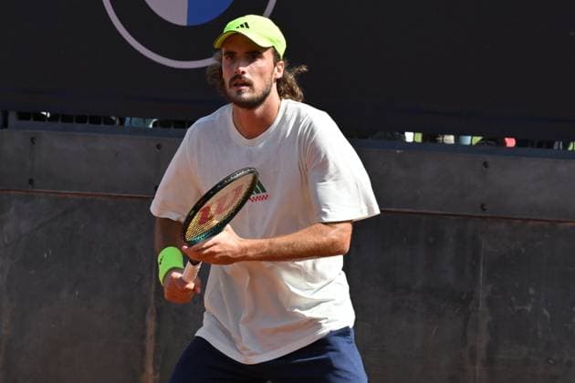 Foto IPP Roberto Ramaccia Roma 7 5 2025 Tennis Internazionali Bnl d’Italia 2025 Nella foto Stefanos Tsitsipas durante allenamento Italy Photo Press - World Copyright Roma italy Italia ITALY  Copyright: xR4924_italyphotopressx