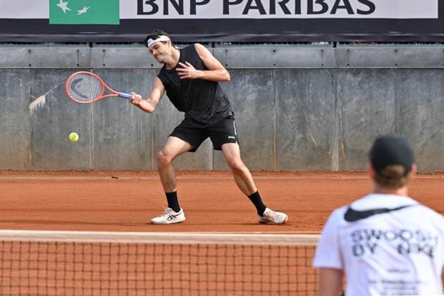 Foto IPP Roberto Ramaccia Roma 7 5 2025 Tennis Internazionali Bnl d’Italia 2025 Nella foto Taylor Fritz (USA) durante allenamento con Jannik Sinner (ITA) Italy Photo Press - World Copyright Roma italy Italia ITALY  Copyright: xR4924_italyphotopressx