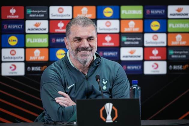 Press conference for the European League semi-final Bodo 20250507 Tottenham Hotspur coach Ange Postecoglou at Tottenhams press conference on the day of the European Football League semi-final against Bodo Glimt at Aspmyra Stadium Photo Stian Lysberg Solum NTB Bodo Norge EDITORIAL USE ONLY RESTRICTED USE FOR BETTING COMPANIES  Copyright: xStianxLysbergxSolumx xNTBx