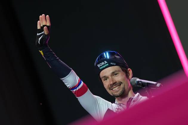 ROGLIÄa PrimoÅ¾ during the teams presentation ahead of the Giro d™Italia cycling race in Tirana. The race starts on Friday, May 9, with the first stage over 160 km, from Durazzo (Durres) to Tirana (Tirane), Albania- Wednesday, May 7, 2025. - cycling.  Copyright: xGianxMattiaxD Alberto LaPressex
