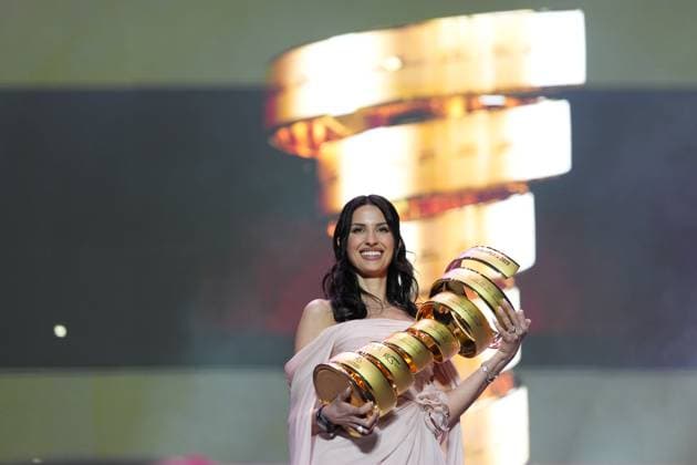 The trophy during the teams presentation ahead of the Giro d™Italia cycling race in Tirana. The race starts on Friday, May 9, with the first stage over 160 km, from Durazzo (Durres) to Tirana (Tirane), Albania- Wednesday, May 7, 2025. - cycling.  Copyright: xGianxMattiaxD Alberto LaPressex