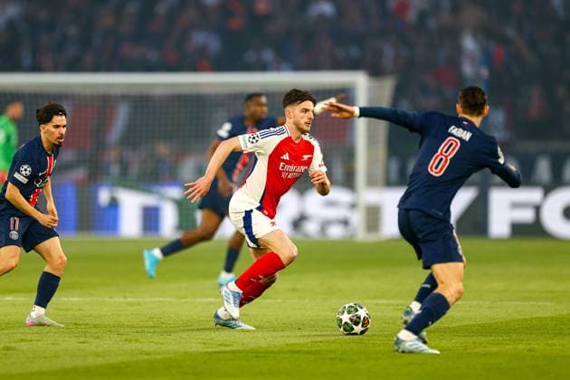 Paris Saint-Germain v Arsenal Champions League 07 05 2025. Semi-Final Declan Rice (41) of Arsenal during the Champions League semi final match between Paris Saint-Germain and Arsenal at Parc des Princes, Paris, France on 7 May 2025. Editorial use only , Copyright: xNigelxKeenex PSI-22025-0020