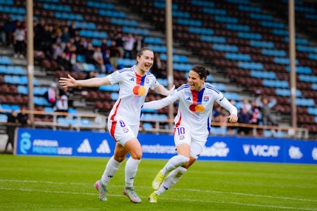 Sara Dabritz (8 Olympique Lyonnais) and Dzsenifer Marozsan (10 Olympique Lyonnais) celebrates the goal during the D1 Arkema game between Olympique Lyonnais and Le Havre Athletic Club at Stade Pierre Rajon in Bourgoin-Jallieu, France. (Pauline FIGUET SPP) Copyright: xPaulinexFIGUETx xSPPx spp-en-PaFiSp-PF_OLHAC3162