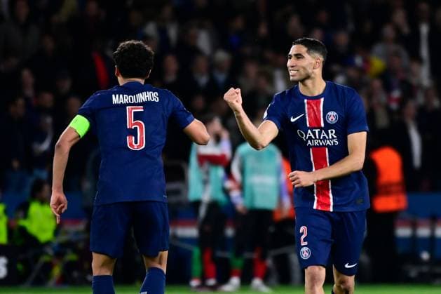 FOOTBALL : PSG vs Arsenal - Ligue des Champions - 07 05 2025 Achraf Hakimi ( 2 - PSG ) celebrates after scoring during the UEFA Champions League match between Paris Saint Germain and Arsenal FC at Parc Des Princes on May 07 , 2025 in Paris, France. ( Photo by Dante Badano PsnewZ ) - ParisFrance  Copyright: xx