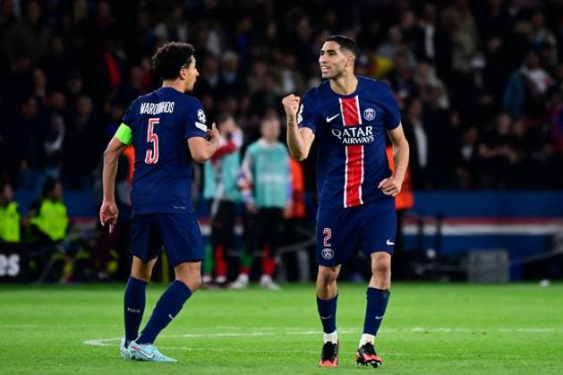 FOOTBALL : PSG vs Arsenal - Ligue des Champions - 07 05 2025 Achraf Hakimi ( 2 - PSG ) celebrates after scoring during the UEFA Champions League match between Paris Saint Germain and Arsenal FC at Parc Des Princes on May 07 , 2025 in Paris, France. ( Photo by Dante Badano PsnewZ ) - ParisFrance  Copyright: xx