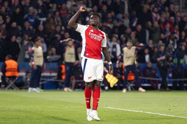 Paris Saint-Germain v Arsenal GOAL 2-1 Bukayo Saka (7) of Arsenal scores and celebrates during the Paris Saint-Germain v Arsenal UEFA Champions League Semi-final 2nd leg at the Parc de Princes, Paris, France on 7 May 2025 Credit: Ian Stephen Every Second Media Editorial use only. All images are copyright Every Second Media Limited. No images may be reproduced without prior permission. Copyright: xIMAGO EveryxSecondxMediax ESM-1469-0033 IanxStephenx xEveryxSecondxMediax