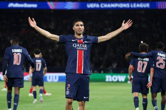 FOOTBALL : Paris Saint Germain Vs Arsenal - Ligue des Champions - 07 05 2025 Joie - But de Achraf Hakimi (PSG) ParisFrance  Copyright: xMichtofx