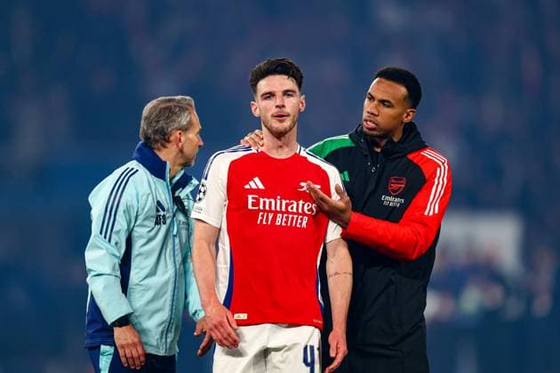 Paris Saint-Germain v Arsenal Champions League 07 05 2025. Semi-Final Declan Rice (41) of Arsenal looks dejected at full time during the Champions League semi final match between Paris Saint-Germain and Arsenal at Parc des Princes, Paris, France on 7 May 2025. Editorial use only , Copyright: xNigelxKeenex PSI-22025-0060