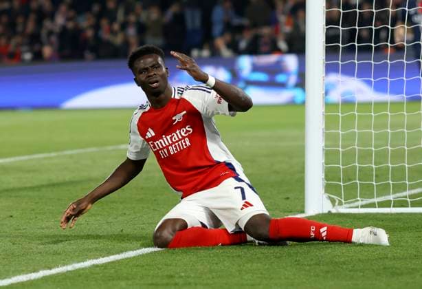 Paris Saint-Germain v Arsenal FC - UEFA Champions League 2024 25 Semi Final Second Leg Bukayo Saka of Arsenal misses chance towards end of game during the UEFA Champions League 2024 25 Semi Final Second Leg match between Paris Saint-Germain and Arsenal FC at Parc des Princes on May 7, 2025 in Paris, France. Paris Parc des Princes France France Copyright: xNealxSimpson Sportsphoto APLx 14126534