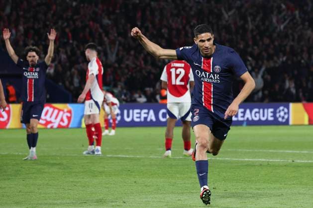 FOOTBALL : Paris Saint Germain Vs Arsenal - Ligue des Champions - 07 05 2025 Joie - But de Achraf Hakimi (PSG) ParisFrance  Copyright: xMichtofx