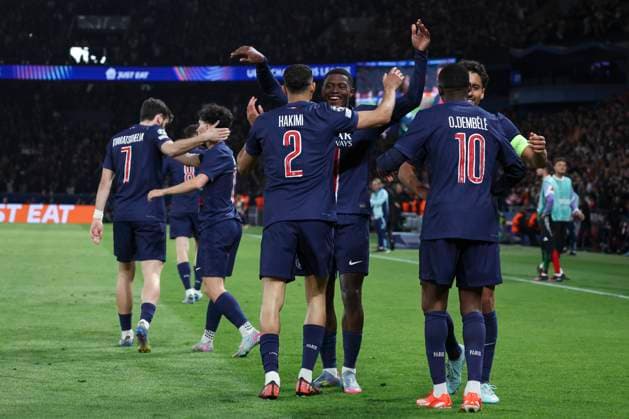 FOOTBALL : Paris Saint Germain Vs Arsenal - Ligue des Champions - 07 05 2025 Joie - But de Achraf Hakimi (PSG) - Nuno Mendes (PSG) - Marquinhos (PSG) - Ousmane Dembele (PSG) ParisFrance  Copyright: xMichtofx