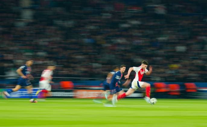 Declan Rice of Arsenal Paris Saint-Germain v Arsenal, UEFA Champions League, Semi Final, Second Leg, Football, Parc des Princes, Paris, France - 07 May 2025 EDITORIAL USE ONLY No use with unauthorised audio, video, data, fixture lists, club league logos or live services. Online in-match use limited to 120 images, no video emulation. No use in betting, games or single club league player publications. Copyright: xJavierxGarcia Shutterstockx 15288068gt