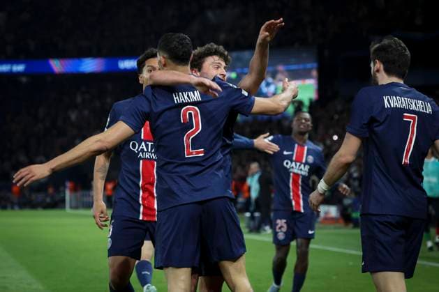 FOOTBALL : Paris Saint Germain Vs Arsenal - Ligue des Champions - 07 05 2025 Joie - But de Achraf Hakimi (PSG) - Joao Neves (PSG) - Khvicha Kvaratskhelia (PSG) - Marquinhos (PSG) - Nuno Mendes (PSG) ParisFrance  Copyright: xMichtofx