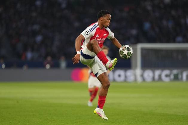 Jurrien Timber of Arsenal Paris Saint-Germain v Arsenal, UEFA Champions League, Semi Final, Second Leg, Football, Parc des Princes, Paris, France - 07 May 2025 EDITORIAL USE ONLY No use with unauthorised audio, video, data, fixture lists, club league logos or live services. Online in-match use limited to 120 images, no video emulation. No use in betting, games or single club league player publications. Copyright: xDavexWinter Shutterstockx 15288067ha
