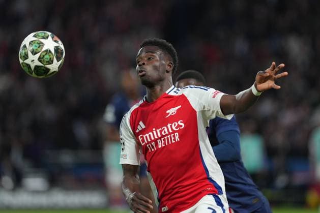 Bukayo Saka of Arsenal Paris Saint-Germain v Arsenal, UEFA Champions League, Semi Final, Second Leg, Football, Parc des Princes, Paris, France - 07 May 2025 EDITORIAL USE ONLY No use with unauthorised audio, video, data, fixture lists, club league logos or live services. Online in-match use limited to 120 images, no video emulation. No use in betting, games or single club league player publications. Copyright: xDavexWinter Shutterstockx 15288067hs