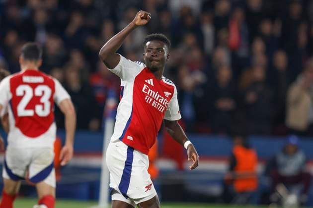 May 7, 2025, Paris, Paris, France: Bukayo SAKA of ARSENAL celebrate after scoring during the UEFA Champions League semi-final 2nd leg between Paris Saint Germain and Arsenal at the Parc des Princes Stadium - Paris - France Paris France - ZUMAb253 20250507_zsp_b253_045 Copyright: xLoicxBaratouxx