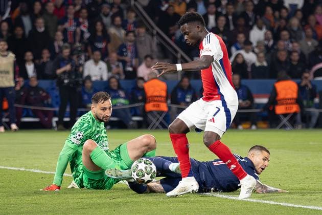 Paris Saint-Germain v Arsenal GOAL 2-1 Bukayo Saka (7) of Arsenal scores during the Paris Saint-Germain v Arsenal UEFA Champions League Semi-final 2nd leg at the Parc de Princes, Paris, France on 7 May 2025 Credit: Ian Stephen Every Second Media Editorial use only. All images are copyright Every Second Media Limited. No images may be reproduced without prior permission. Copyright: xIMAGO EveryxSecondxMediax ESM-1469-0051 IanxStephenx xEveryxSecondxMediax