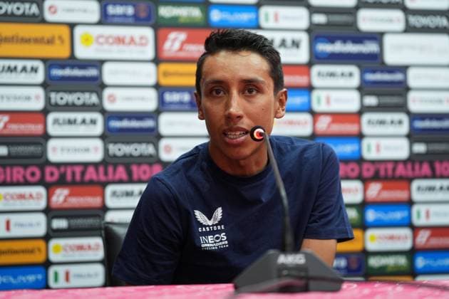 Bernal Gomez Egan Arley of Ineos Grenadiers during the top riders press conference, PK, Pressekonferenz ahead of the Giro d’Italia cycling race in Tirana. The race starts on Friday, May 9, with the first stage over 160 km, from Durazzo (Durres) to Tirana (Tirane), Albania - Thursday, May 8, 2025. - cycling.  Copyright: xMassimoxPaolone LaPressex