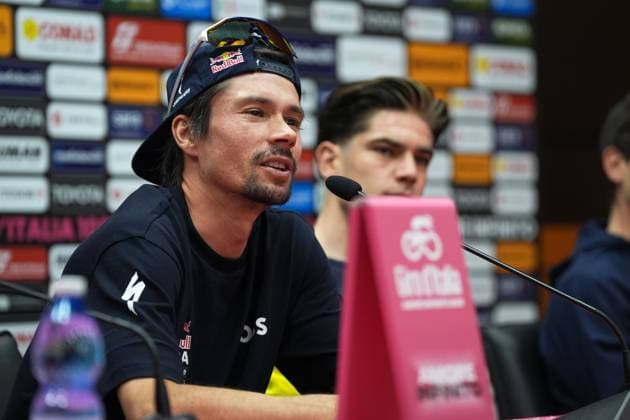 Rogli? Primož of Red Bull - Bora - Hansgrohe during the top riders press conference, PK, Pressekonferenz ahead of the Giro d’Italia cycling race in Tirana. The race starts on Friday, May 9, with the first stage over 160 km, from Durazzo (Durres) to Tirana (Tirane), Albania - Thursday, May 8, 2025. - cycling.  Copyright: xMassimoxPaolone LaPressex