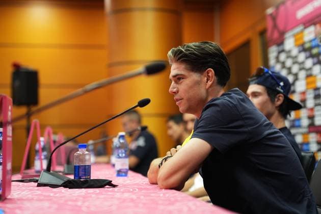 Van Aert Wout of Team Visma Lease A Bike during the top riders press conference, PK, Pressekonferenz ahead of the Giro d’Italia cycling race in Tirana. The race starts on Friday, May 9, with the first stage over 160 km, from Durazzo (Durres) to Tirana (Tirane), Albania - Thursday, May 8, 2025. - cycling.  Copyright: xMassimoxPaolone LaPressex