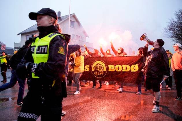 UEFA Europa leauge 2024 2025 Bodo Glimt Tottenham Bodo 20250508 Police are present outside Aspmyra Stadium for the semi-final between Bodo Glimt and Tottenham Photo Stian Lysberg Solum NTB Bodo Norge EDITORIAL USE ONLY RESTRICTED USE FOR BETTING COMPANIES  Copyright: xStianxLysbergxSolumx xNTBx