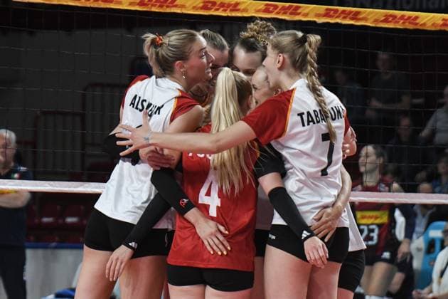 German national volleyball team celebrates scoring team s during BPER Test match, Italy-Germany volleyball national team, Nationalteam at PalaIgor Gorgonzola in Novara  Copyright: xAndreaxAmato IPAxSportx xipa-agency.netx xx IPA_57418525 IPA_Agency_IPA57418525